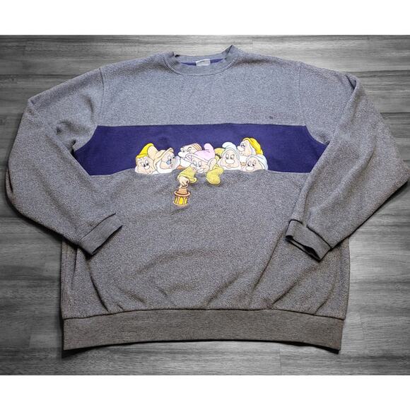 Vintage Disney Seven Dwarfs Embroidered Fleece Crewneck Sweatshirt – Size M– GVC - Picture 1 of 10